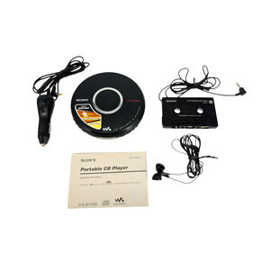 Sony CD Walkman Car Ready D-EJ017CK /Cassette Adapter Car Charge Ear Buds Tested